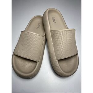 Summer‎ Strappy Slides MIA Lexa Womens Sandals Faux Leather 8 Beige